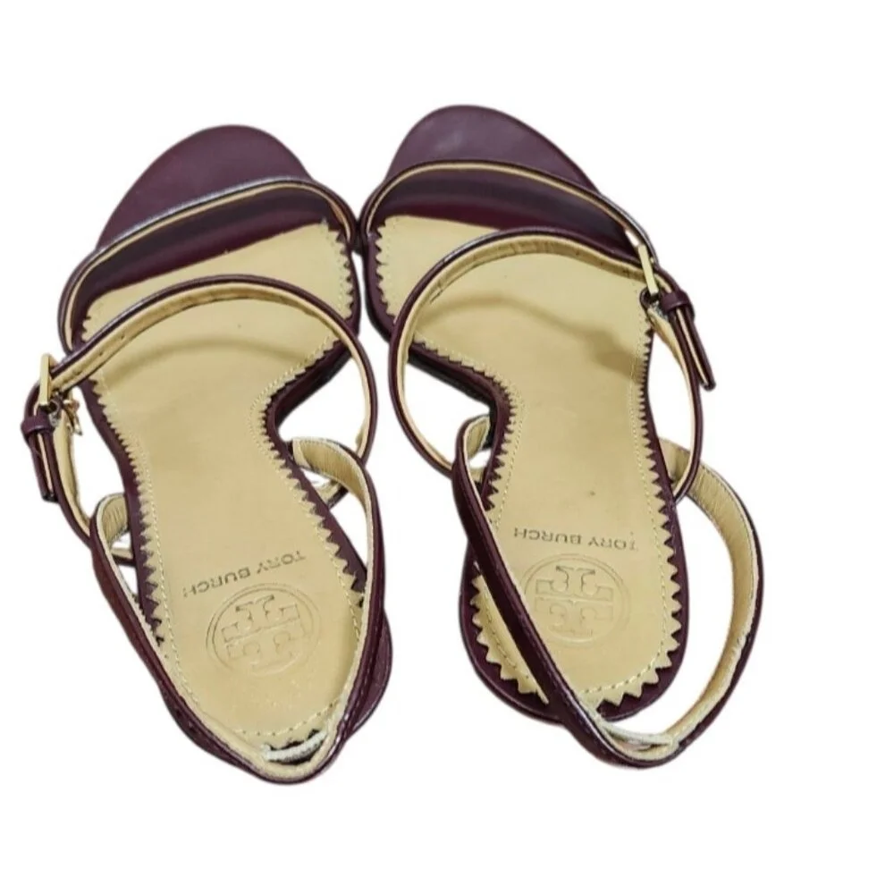 TORY BURCH PENELOPE SLINGBACK SANDALS MALBEC LEATHER STRAPPY Size 7